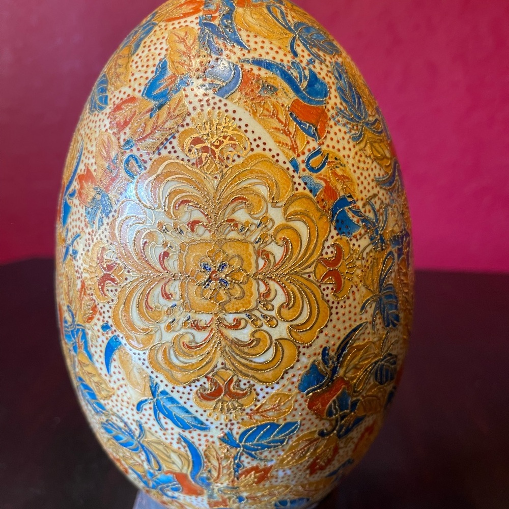 Vintage Satsuma Moriage Porcelain Egg 8 inches